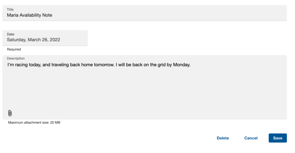 Using the dynamic plan feature to send a message about availability by a coach